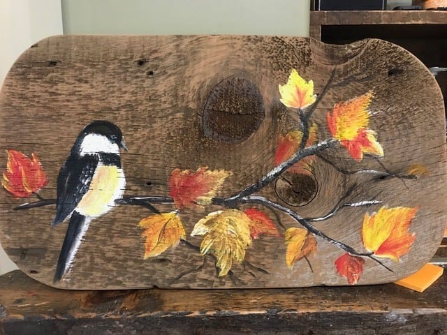 chickadee art on wood